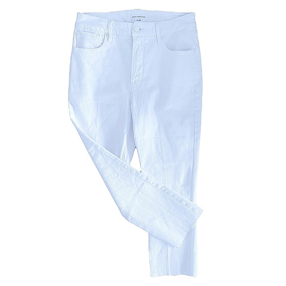Good American White Denim Jeans High Waisted Straight Legs Raw Hem Size 8 - Picture 2 of 13